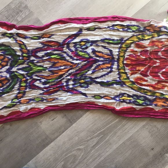 Michael Stars Boho Art To Wear Artsy Scarf 28” X 72” With Beaded Tassels - Picture 3 of 5